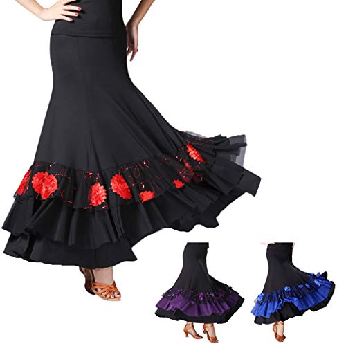 Nimiya Falda de Baile Latino para Mujer Falda Corta de Danza Latino Tango Salsa Rumba Falda Plisada Flamenca Cintura Elástica 