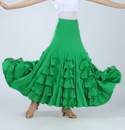 Creacions Hilary Falda Flamenco Danza Sévillane mujer Lujo negro con rosas y volantes 